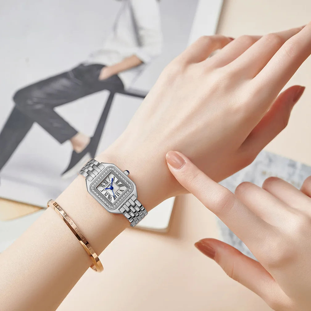 Classic Women’s Square Watch – Stainless Steel Bracelet Elegant Look