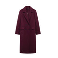 Women’s Elegant Burgundy Long Coat – Double Breasted Winter Outerwear