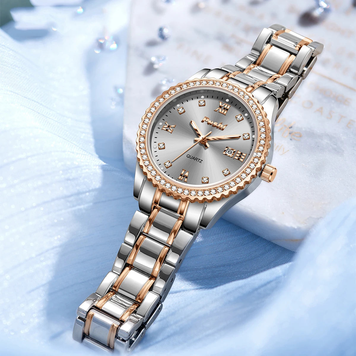 Luxury Women’s Stainless Steel Watch – Elegant Diamond Style Dial