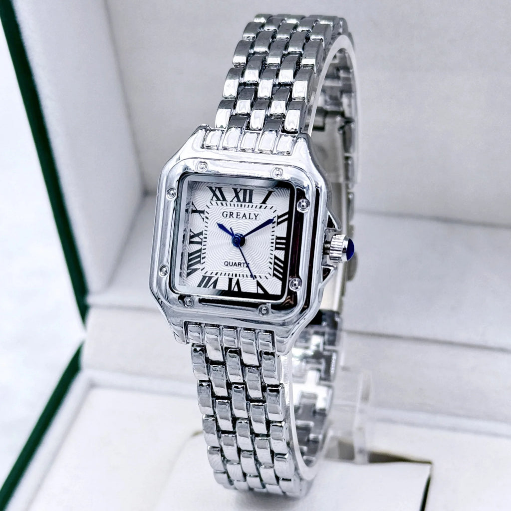Classic Women’s Square Watch – Stainless Steel Bracelet Elegant Look