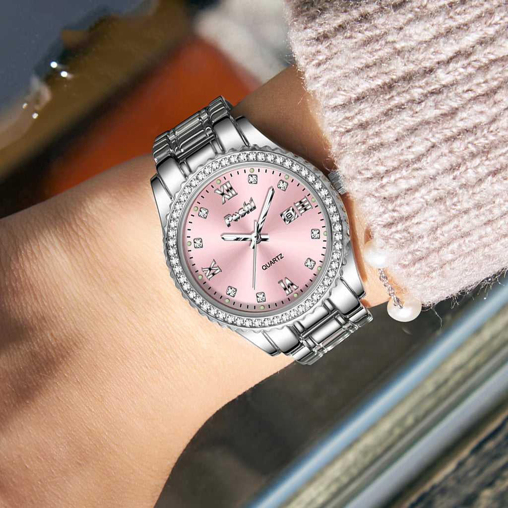 Luxury Women’s Stainless Steel Watch – Elegant Diamond Style Dial