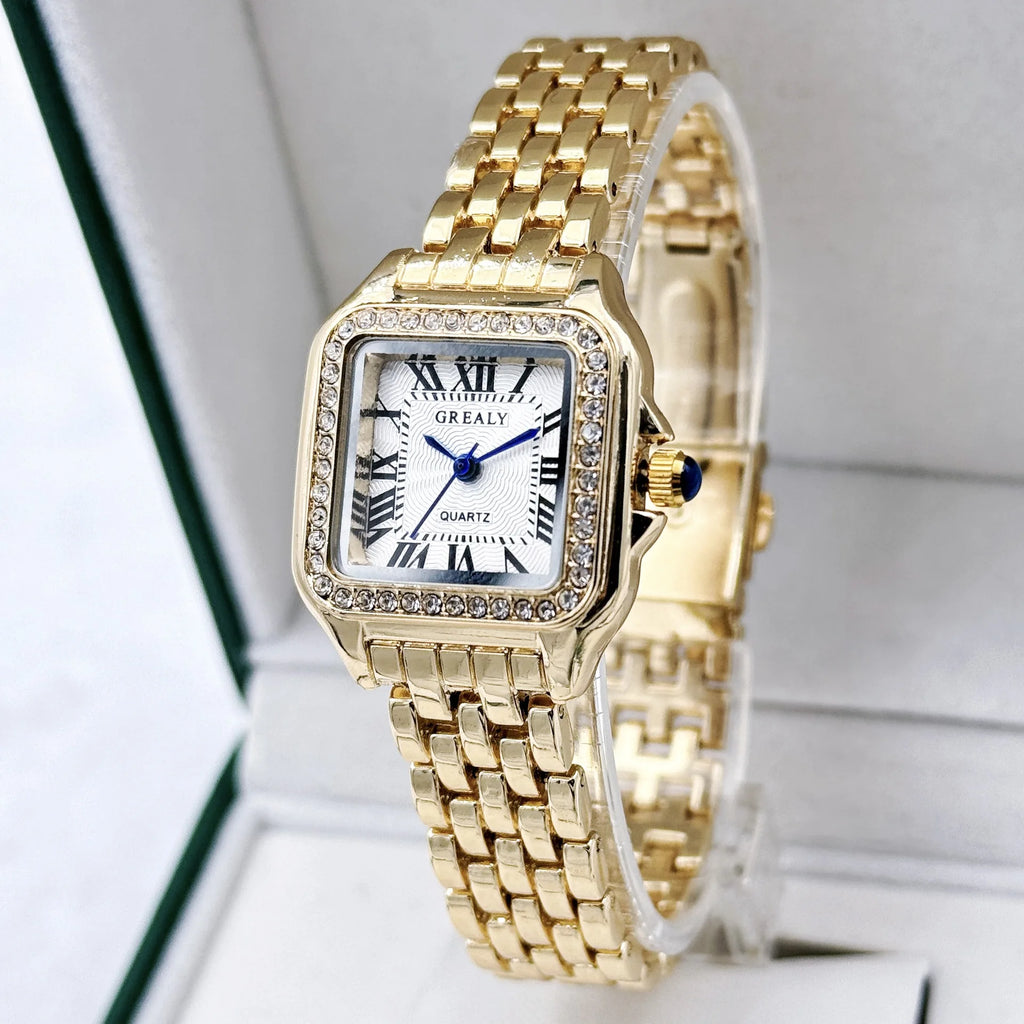 Classic Women’s Square Watch – Stainless Steel Bracelet Elegant Look