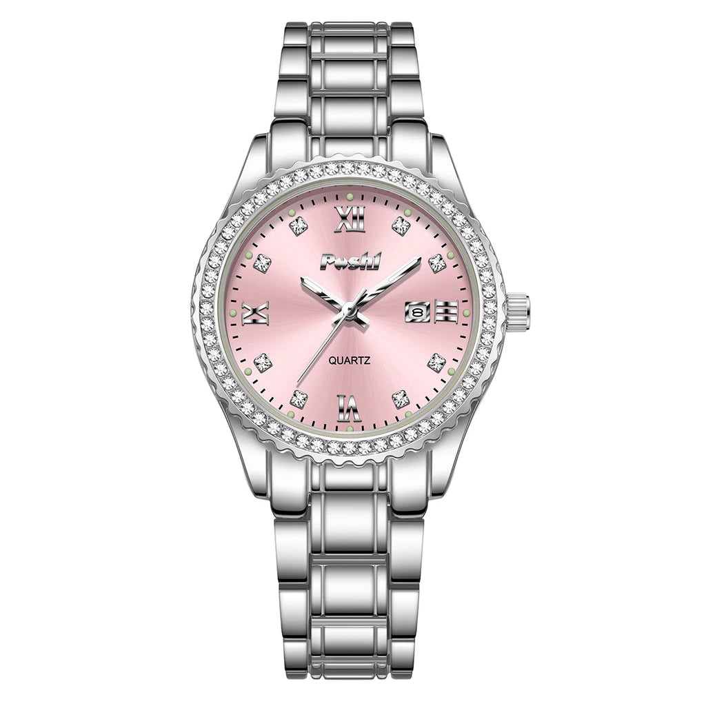 Luxury Women’s Stainless Steel Watch – Elegant Diamond Style Dial