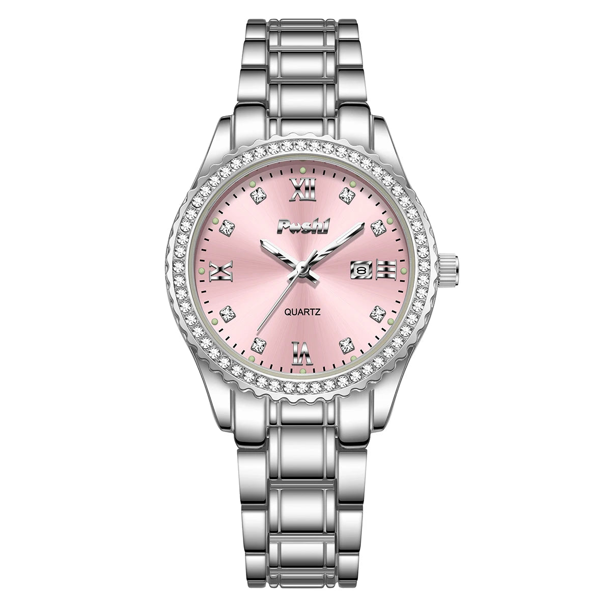 Luxury Women’s Stainless Steel Watch – Elegant Diamond Style Dial