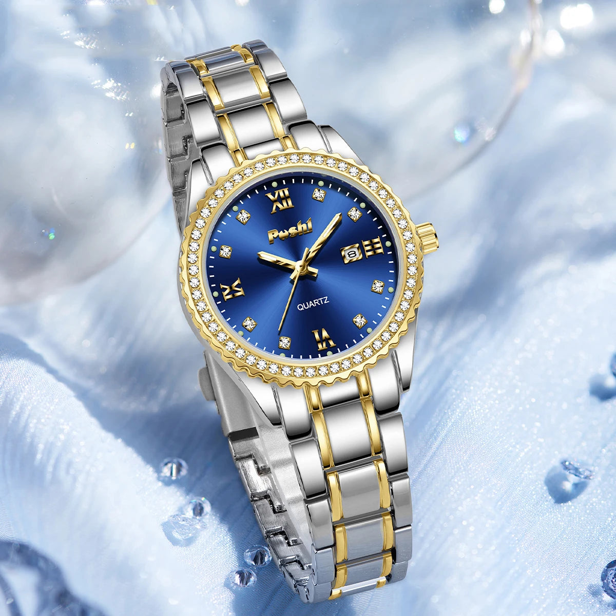 Luxury Women’s Stainless Steel Watch – Elegant Diamond Style Dial