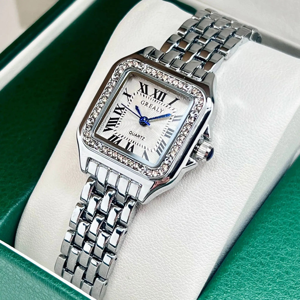 Classic Women’s Square Watch – Stainless Steel Bracelet Elegant Look