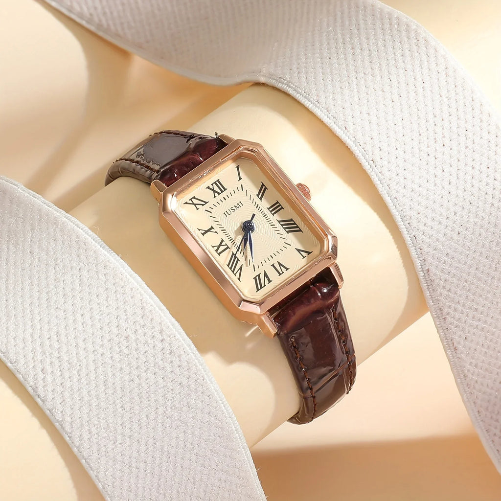 Elegant Women’s Square Watch – Classic Leather Strap Casual Style